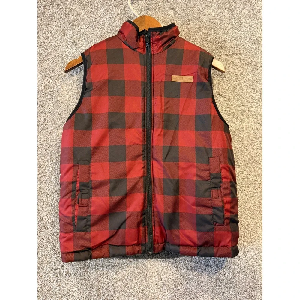 Buffalo David Bitton Vest‎ Womens L Red Black Plaid Reversible Fleece Full Zip